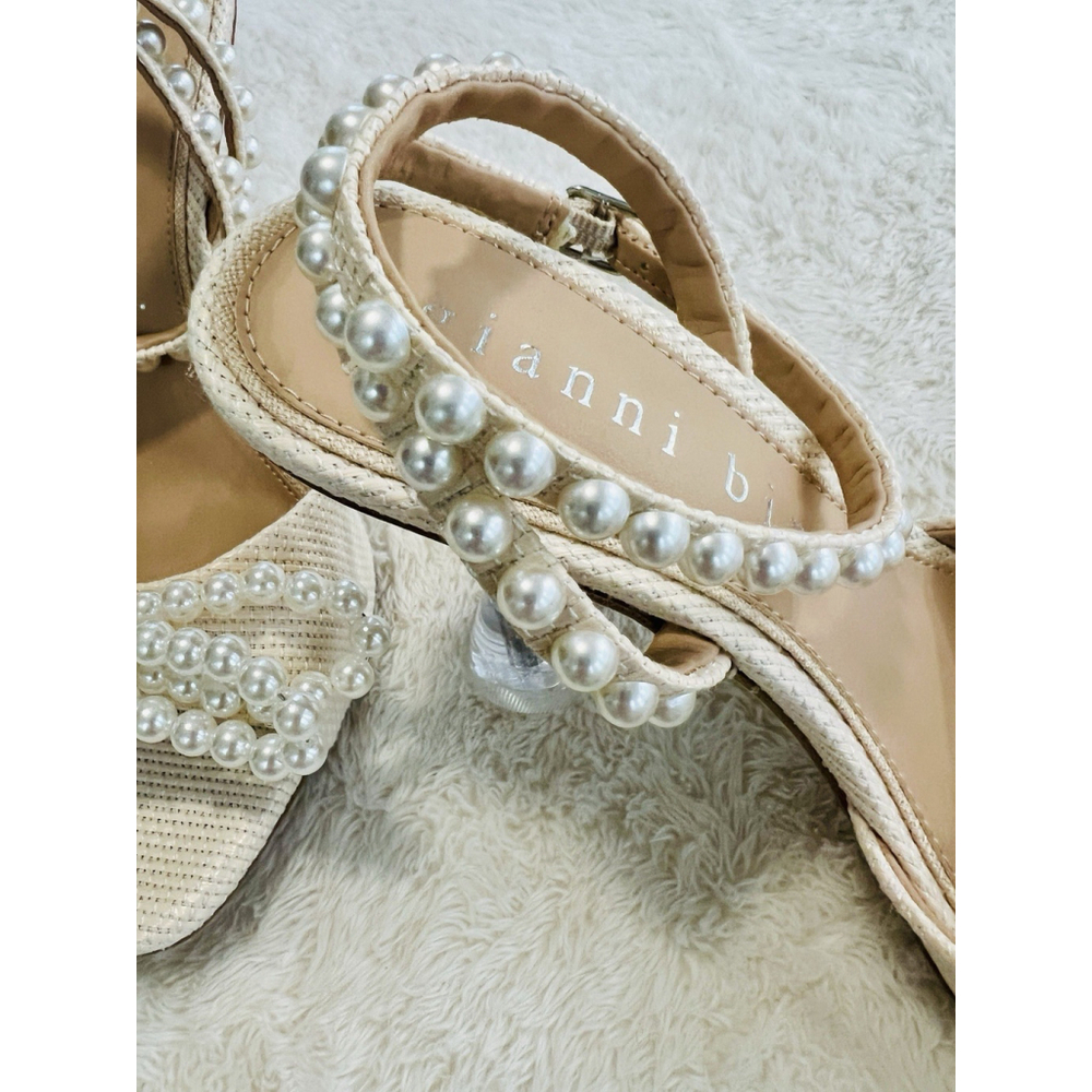 Gianni Bini Bridal Collection Sz 9 Cream Haydn Satin Pearl Bow Dress Sandals NWT - Picture 7 of 16